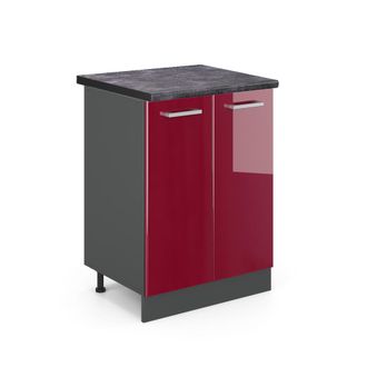 Vicco Mueble Bajo De Cocina R-line, Rojo Burdeos Alto Brillo, 60 Cm, Et Antracita