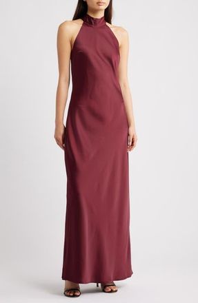 Wayf Violetta Matte Satin Gown in Merlot at Nordstrom, Size Medium