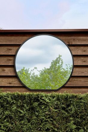 MirrorOutlet Black Framed Flat Bottom Circular Garden Wall Mirror (105CM X 100CM) | Size: 1 Pack