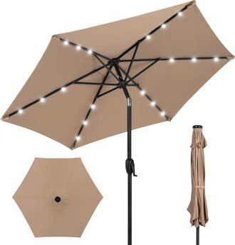 Best Choice Products 7.5ft Outdoor Solar Patio Umbrella for Deck, Pool w/ Tilt, Crank, LED Lights