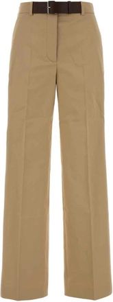 Tory Burch Beige Gabardine Broek - Dames - Wijde Broeken - Beige - 2XS - Leer - Broeken