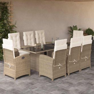 vidaXL Set Comedor De Jard&iacute;n 9 Pzas Con Cojines Rat&aacute;n Sint&eacute;tico Beige Vidaxl