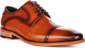 Justinreess England Jenson Mens Leather Brouge Pattern Oxford Shoes, Classic Design with Elegant Detailing (Tan, UK 10)