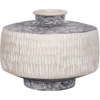 Beliani Vaso da fiori tradizionale Boho Vaso da fiori da interno per esterni in magnesio Beige e grigio Deksati