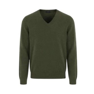 Fay V-hals Gebreide Kleding - Heren - Truien - Groen - Maat: S Viscose