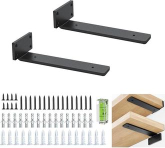 OEM Soportes Para Estantes En Forma De L De Acero Macizo Negro - Juego De 2 - 5 Mm De Grosor - Capacidad De 82 Kg - Para Estantes De Madera Profundos