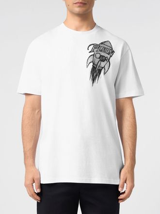 Philipp Plein T-shirt girocollo in cotone con stampa grafica e strass
