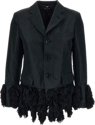 Comme Des Gar&ccedil;ons Black Iridescent Tailored Ruffled Blazer