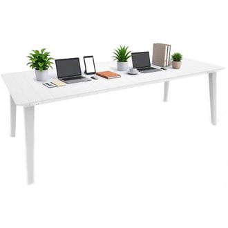Dmora Tavolo da esterno Camrose, Base per picnic, Piano da pranzo da giardino, Banco outdoor multiuso, 235x98 h74 cm, Bianco - Dmora