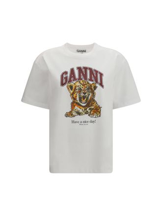 Ganni Beaded Tiger Graphic T-Shirt - White