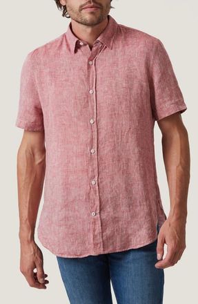 34 Heritage Short Sleeve Linen Button-Up Shirt in Red at Nordstrom, Size Large