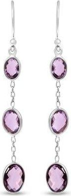House of Brilliance Silver Checkerboard Oval Purple Amethyst 2 Inch Drop and Dangle Earrings in White at Nordstrom