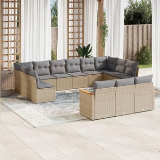 vidaXL Juego De Sof&aacute;s Jard&iacute;n Con Cojines Beige Mezcla 13 Pzas Rat&aacute;n Pe Vidaxl