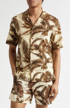 Moncler Cotton & Flax Camp Shirt in Beige at Nordstrom, Size Xx-Large