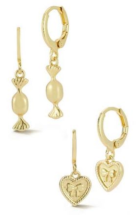 Glaze Jewelry Set of 2 Candy & Heart Drop Huggie Hoop Earrings in Gold at Nordstrom Rack