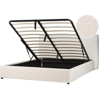 Beliani Letto imbottito tradizionale moderno con contenitore EU King Size 160 x 200 cm morbido boucl&eacute; bianco sporco Lavaur