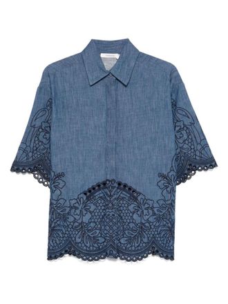 Zimmermann Blue Coco embroidered denim shirt