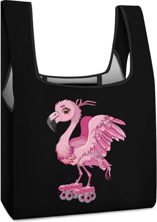 Generic Skate Flamingo Roller Skating Shopping Bag Reusable Grocery Tote Bag Foldable Handbag for Travel Picnic