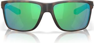 Costa Broadbill II 58mm Polarized Rectangular Sunglasses in Matte Tortoise/Green at Nordstrom