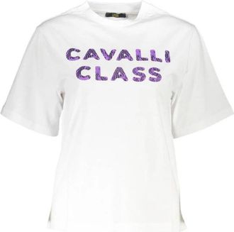 Cavalli Klassiek Katoenen T-shirt met Ronde Hals - Dames - T-shirts - Wit - XS - Katoen - Tops