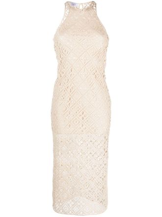 Off-white Midi-jurk van katoenmix - Beige