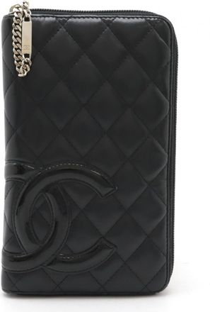 Chanel Black Pink Leather Long Wallet (Bi-Fold) (Pre-Owned)
