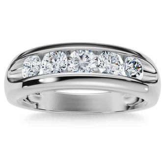 Pompeii3 3/4Ct Mens Diamond 5-Stone Wedding Ring Channel Set 10k Gold Lab Grown
