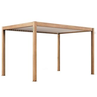 Oviala P&eacute;rgola bioclim&aacute;tica autoportante y motorizada 3x4m, madera blanca