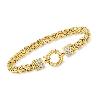 Ross-Simons 14kt Yellow Gold Byzantine Bracelet With Diamond Accents