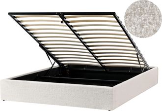 Beliani Cama Con Almacenaje Moderna Sin Cabecero Tapizada De Boucl&eacute; Blanco Crema 140 X 200 Cm Dinan