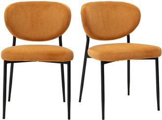 Miliboo Sillas En Terciopelo Acanalado Amarillo Curry Y Metal Negro (lote De 2) Breka