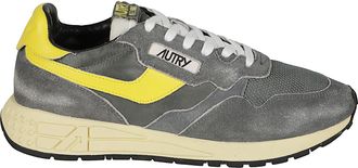 Autry Low-Top Sneakers with Textured Grey Upper and Bold Yellow Accents