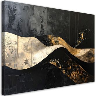 Feeby Impresi&oacute;n De Imagen, L&iacute;neas De Olas Abstractas Negro Beige, 120x80