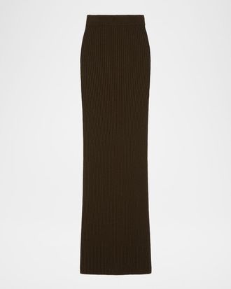 Max Mara Ribbed Wool-Cashmere Maxi Pencil Skirt