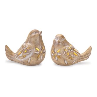 Melrose International LED Bird Figurine (Set of 2) - Beige