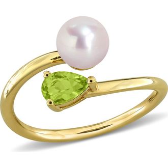 Delmar Cultured Pearl & Semiprecious Stone Crossover Ring in Green Peridot at Nordstrom Rack, Size 5