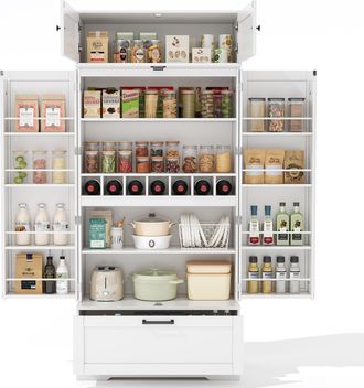 STILVORA Aparador De Cocina Con 1 Cajon, 7 Botelleros Y 2 Estantes Ajustables, Para Comedor, En Mdf, 80&times;40&times;180 Cm