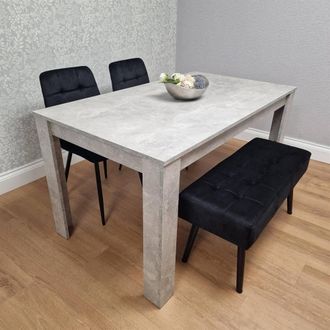 Kosy Koala Dining Table with 2 Black Velvet Chairs & 1 Black Velvet Bench in Light Grey