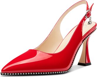 Castamere Womens Slingback Kitten Heel Close Pointed Toe Pumps Court Shoe Chunky Wedding Party Dress Shoes 9 CM Heels Red 6.5 UK