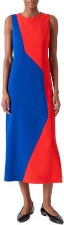 Akris High Plains Colorblock Wool Blend Sheath Dress in Vermillion-Lapis Blue at Nordstrom, Size 16