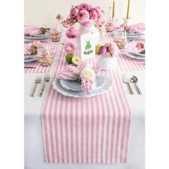 Solino Home Linen Table Runner for Dining Table, Holiday and Everyday Table Decor - Amalfi Stripe in Cherry Blossom And White at Nordstrom, Size Small