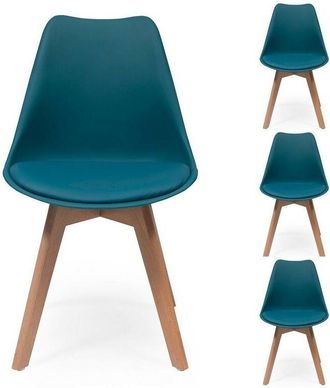 OEM Juego De 4 Sillas De Comedor Day Asiento Polipropileno Y Patas De Madera De Haya Turquesa 90094 - Turquesa 90094