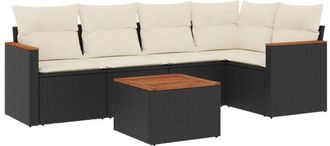 vidaXL Vidaxl - Set De Sof&aacute;s De Jard&iacute;n 6 Piezas Y Cojines Rat&aacute;n Sint&eacute;tico Negro