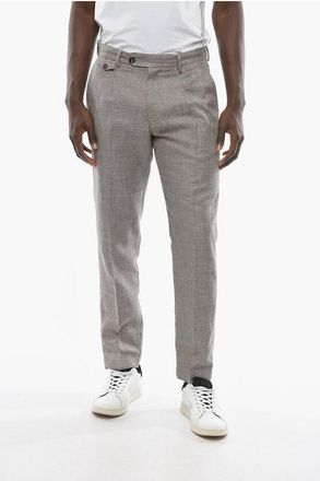 Cruna Houndstooth Motif Virgin Wool and Flax RAVAL Pants size 44