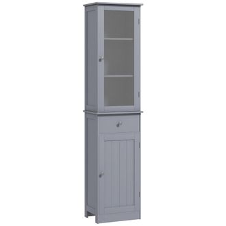 Kleankin Storage Cabinet Organizer Tower With Shelves & Drawer - Grey | TJ Hughes