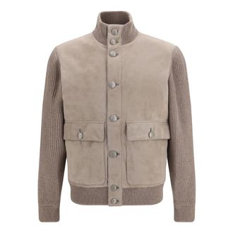 Brunello Cucinelli Suede and Cashmere Jacket - Heren - Jassen - Bruin - Maat: L Su&egrave;de