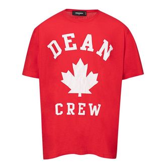 Dsquared2 Mens Dean Crew Tee Red Maple Leaf Tshirt Cotton - Size Small