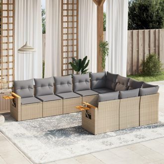 vidaXL Juego De Sof&aacute;s Jard&iacute;n Con Cojines Beige 10 Pzas Rat&aacute;n Sint&eacute;tico Vidaxl