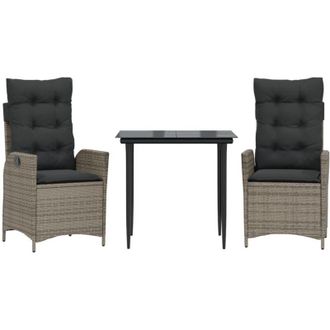 vidaXL Vidaxl - Set Comedor De Jard&iacute;n 3 Piezas Con Cojines Rat&aacute;n Sint&eacute;tico Gris