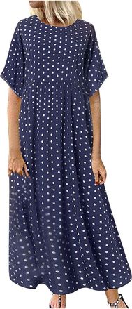 Generic red Dresses for Women UK Summer Dresses for Women UK Plus Size Fashion Solid Color Short Sleeve Maxi Dress Casual Polka Dot Long Dress Loose Fit Elega